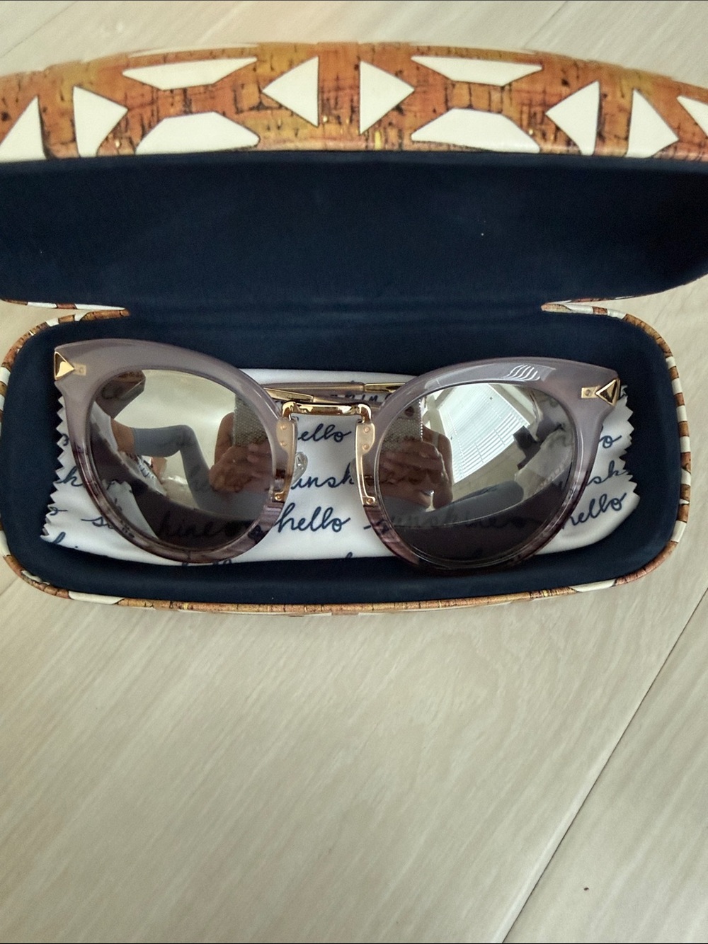 Stella & Dot Taupe Cat-Eye Sunglasses with Gold Accents